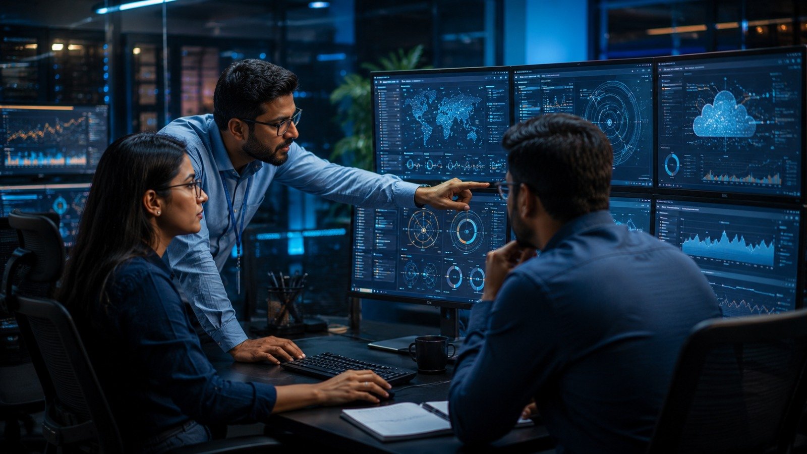 Engineers watching infrastructure monitoring dashboards